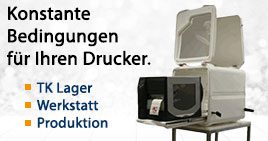 Schutzbox für Etikettendrucker- bei Bedarf mit integrierter Druckerheizung, Druckausgleichsregler